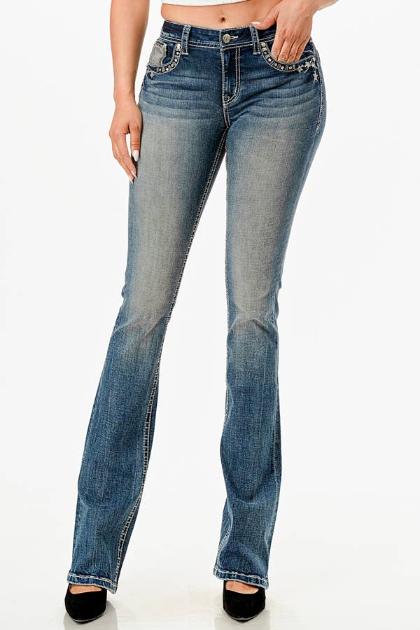 Grace In LA Double Horse Shoe Modify Mid-Rise Boot Cut EB-61938