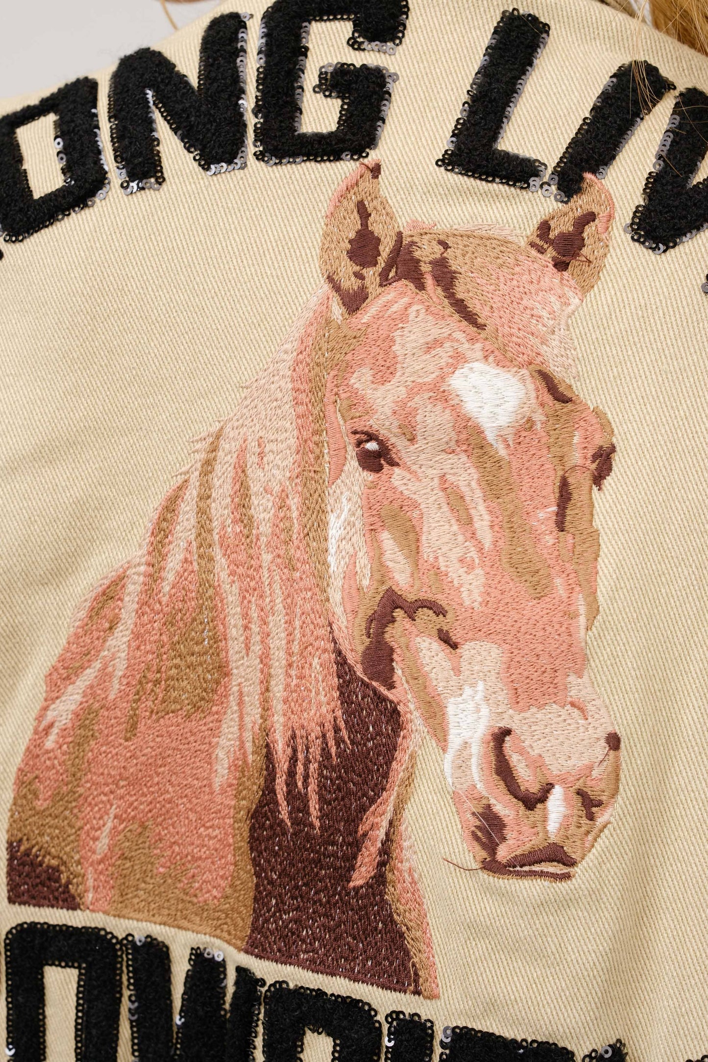 36341J - Long Live Cowgirls Patch Twill Denim Jacket in Taupe