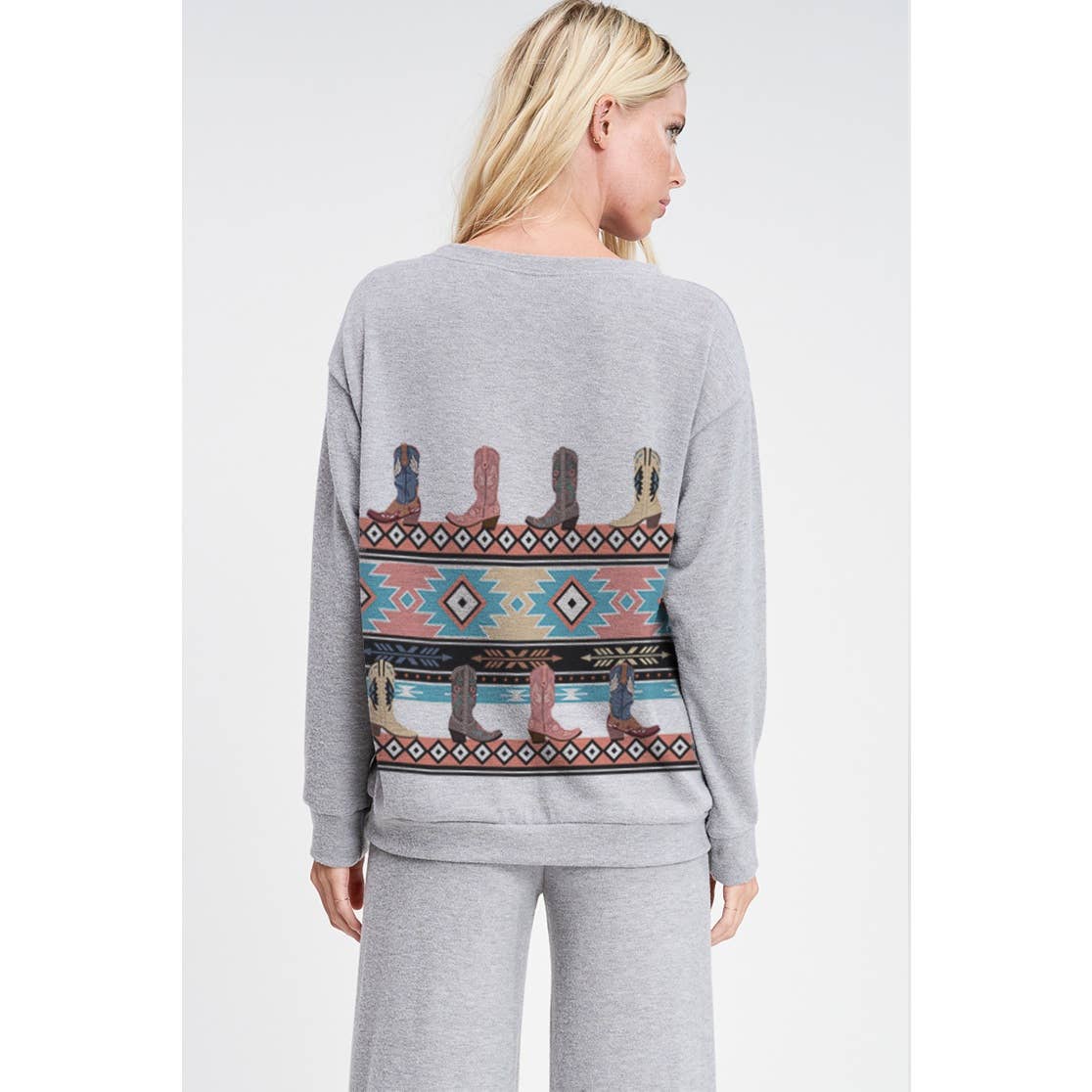 Boots Aztec print soft lounge wear set in Heather Grey TB625G12301A
