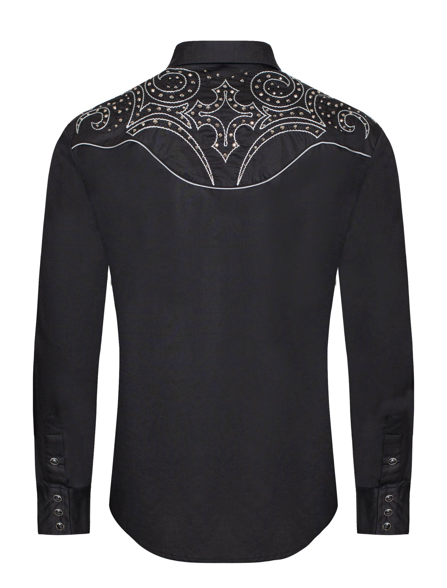 Men's Western Cowboy diamond studded Embroidery Shirt: PS500D-1001 Black with White