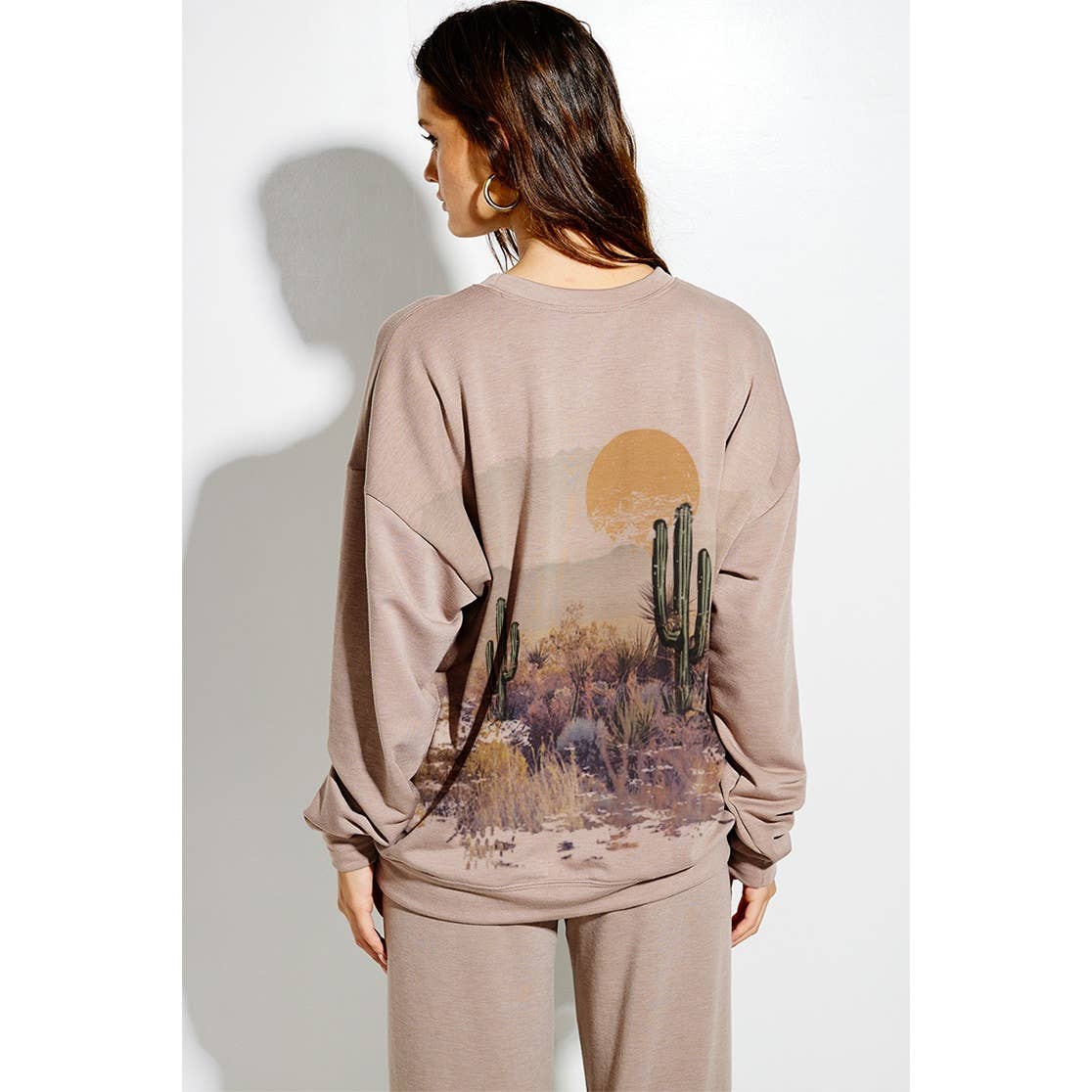 Desert rodeo print soft oversized sweatshirt set in Mocha TB915G10726