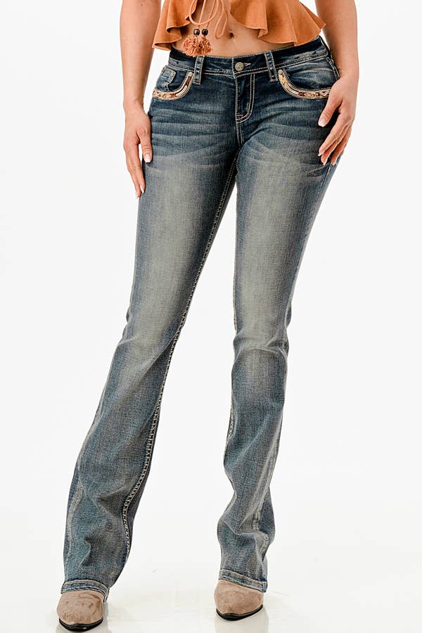Grace In LA Horse Hide Faux Flap Mid-Rise Boot Cut EB-61918