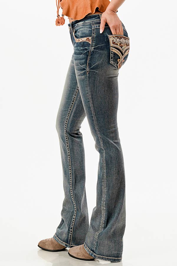 Grace In LA Horse Hide Faux Flap Mid-Rise Boot Cut EB-61918