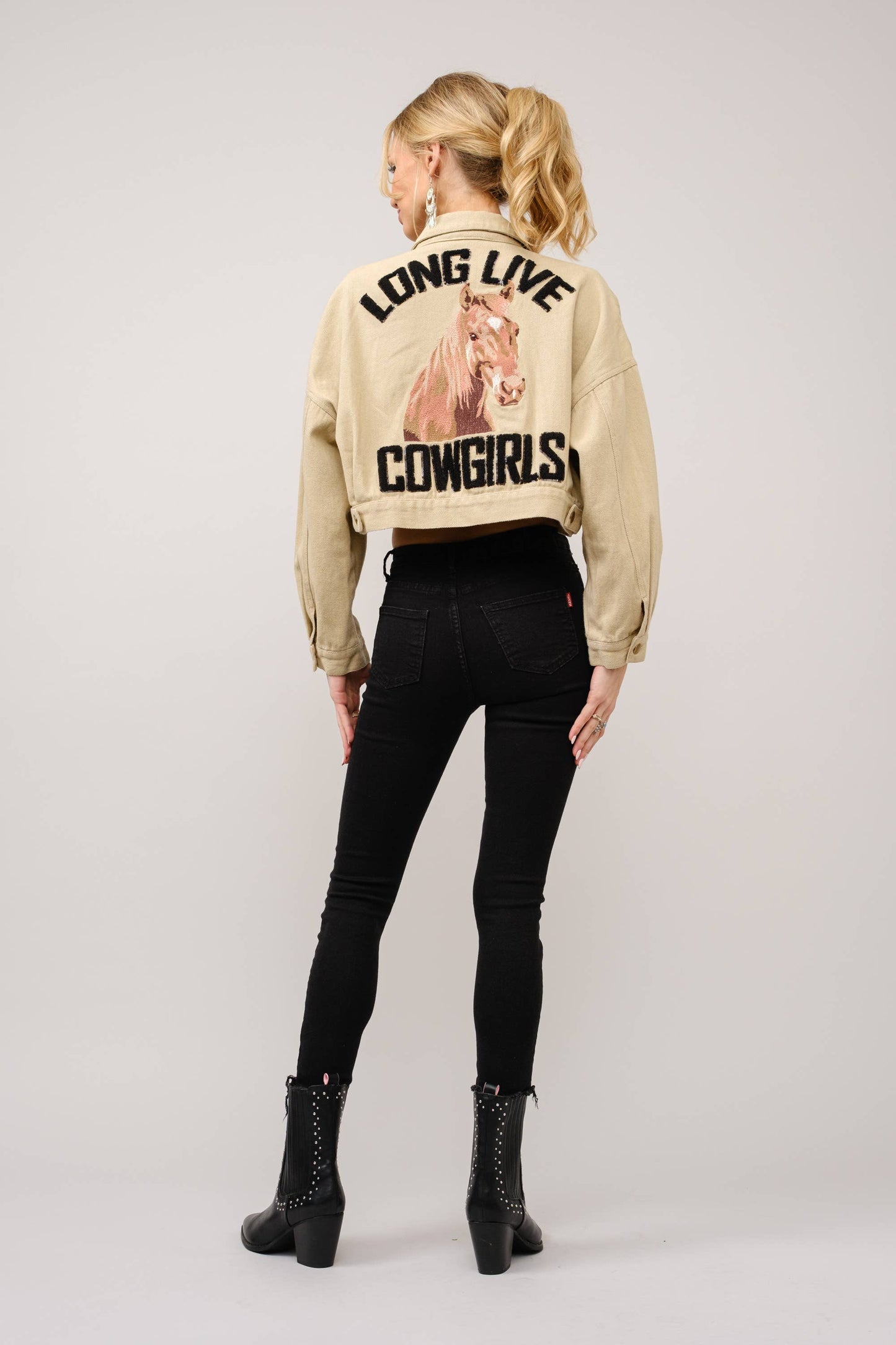 36341J - Long Live Cowgirls Patch Twill Denim Jacket in Taupe