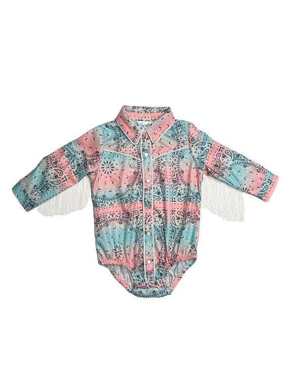 Pastel Paisley Fringe Pearl Snap Onesie GWEST13