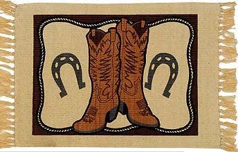 Cotton Stencil Table Mat  Boots and Horseshoes