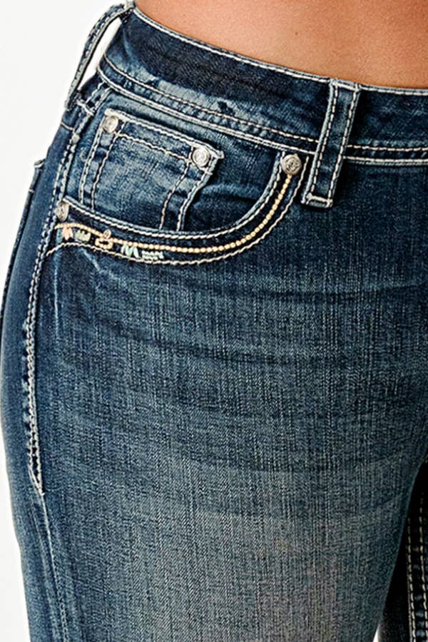 Grace In LA Steer Head Stitches Mid Rise Skinny Jeans EN-51980