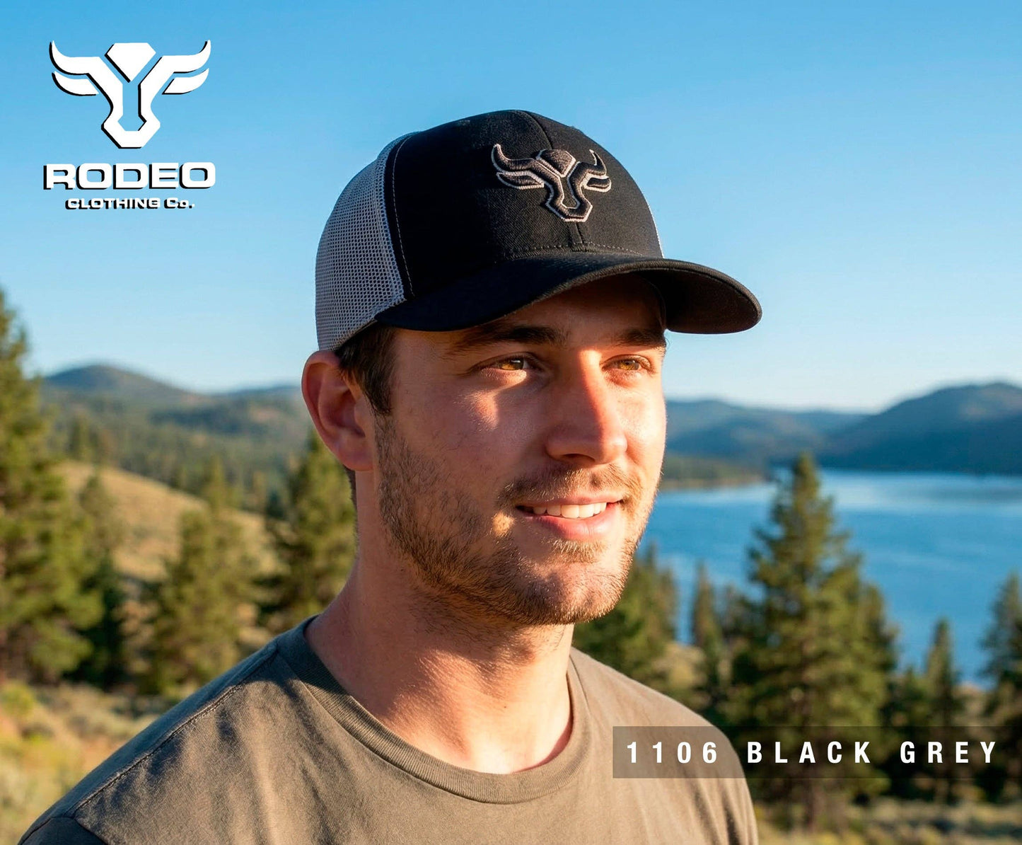 Rodeo Clothing TH101-1106-BLACK-GREY Cotton Twill Mesh Western Cap