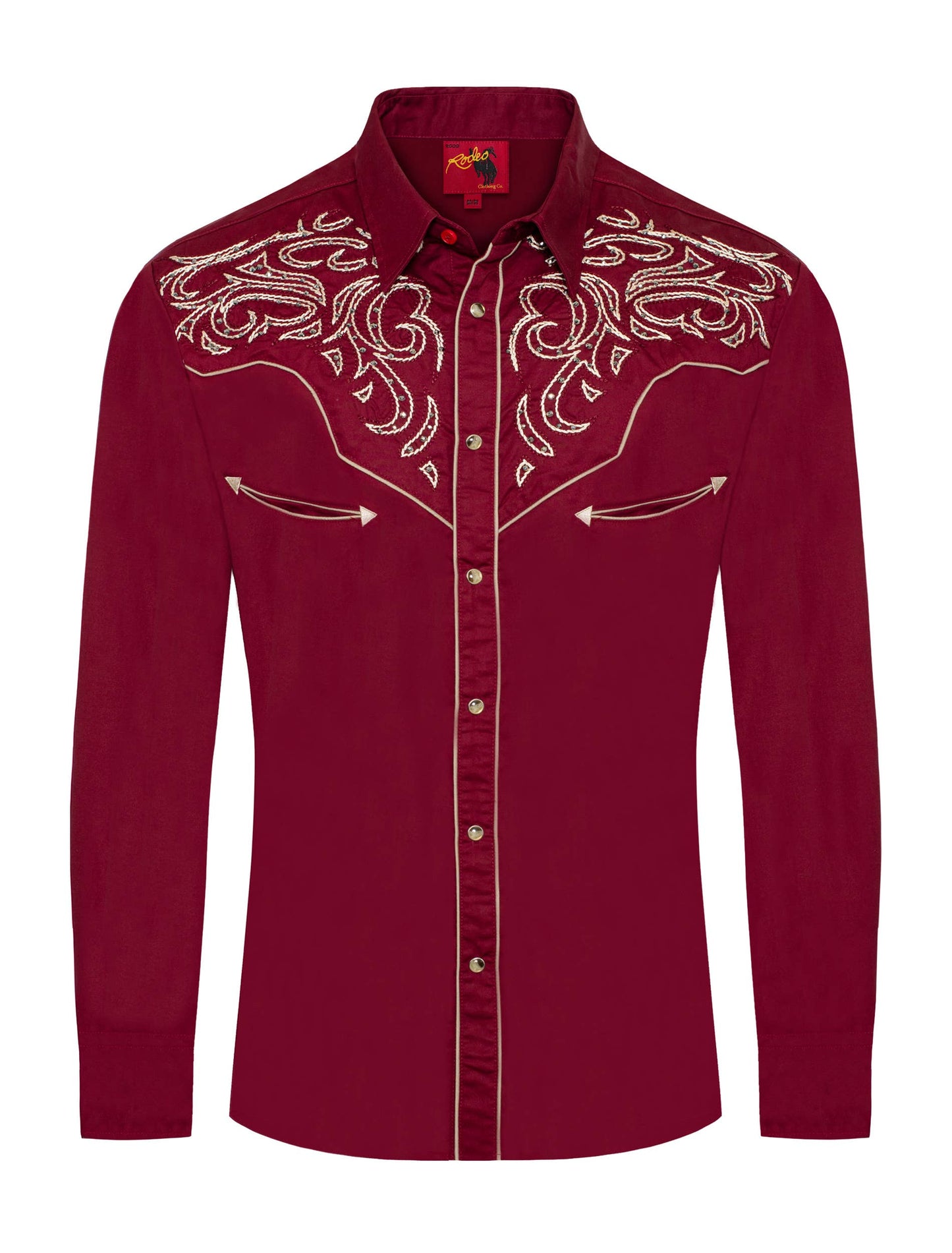 Men's Western Cowboy diamond studded Embroidery Shirt: PS500D-1003 in Burgundy