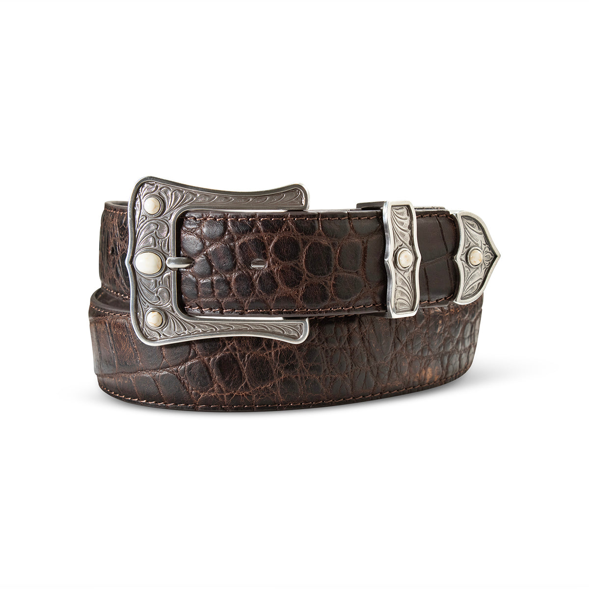 Ariat Western Belt 1 1/2" Croco Print 3Pc Buckle Brown A1568202