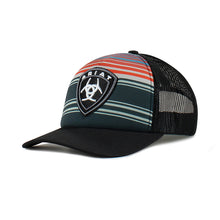 Load image into Gallery viewer, ARIAT MENS SNAP BACK MULTICOLORED STRIPED EMBROIDERED SHIELD BLACK A300027001
