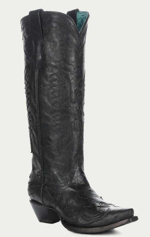 Corral A4047 Black Eagle Embroidery Vintage Black Goat Tall Top Snip Toe Ladies Cowboy Boots