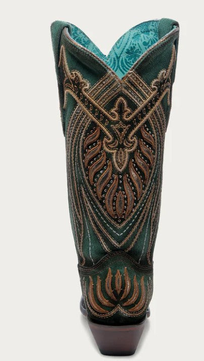 Corral A4714 Embroidery & Studs in Green Snip Toe Ladies Cowboy Boots