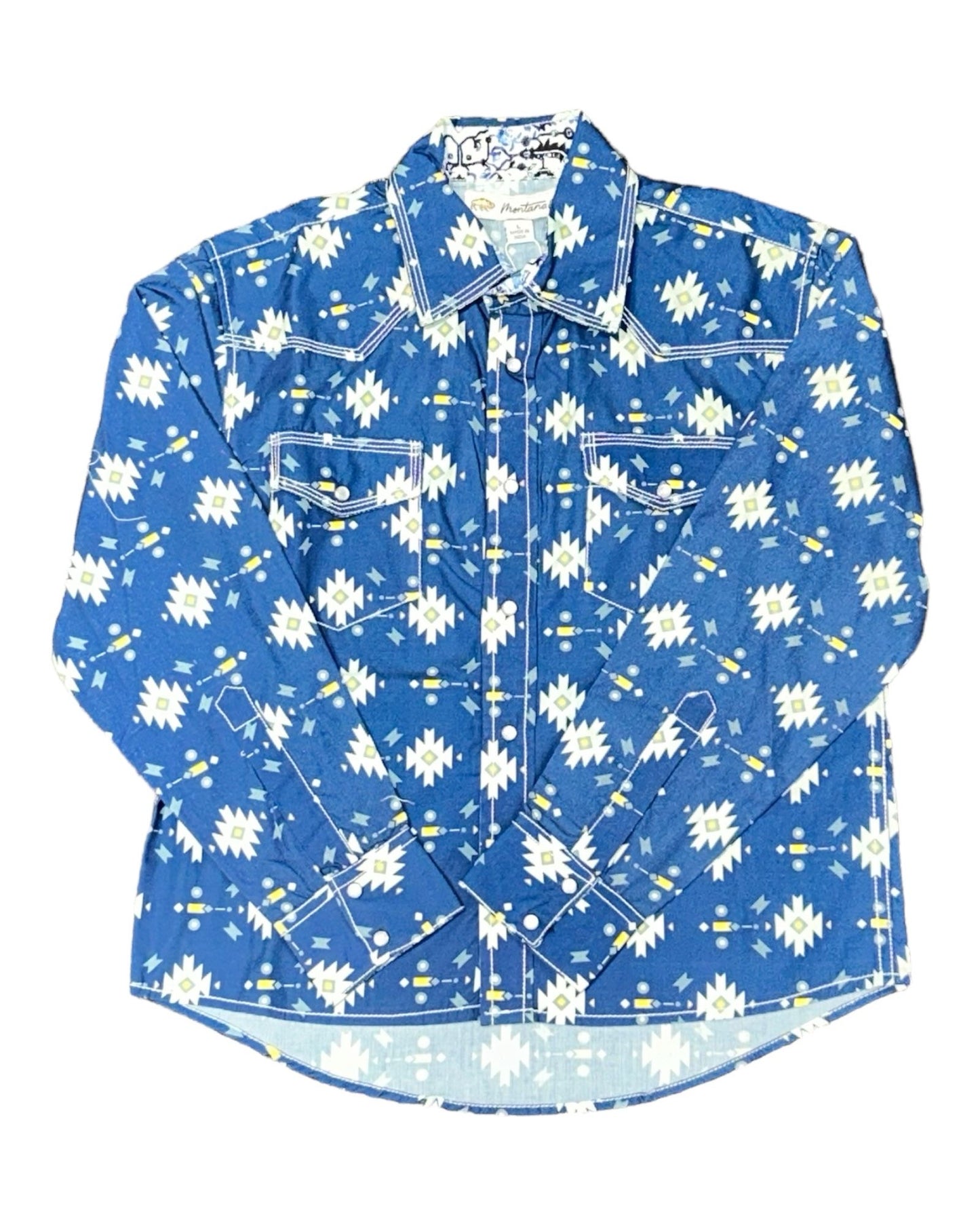 MontanaCo Blue Large Aztec Print Kids Shirt B-1106