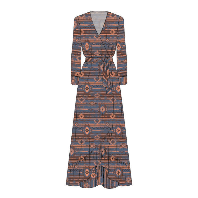 Justin Brands - Nicole Wrap Maxi Dress Distresed Tribal Design J-2295