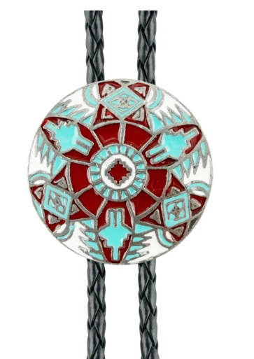 Western Express BT-BC15-E Round Southwestern Pattern Western Bolo Tie - Enamel