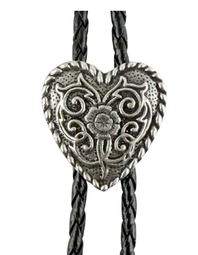 Western Express BT-BC49-P Heart Scroll Western Bolo Tie - Cast Pewter