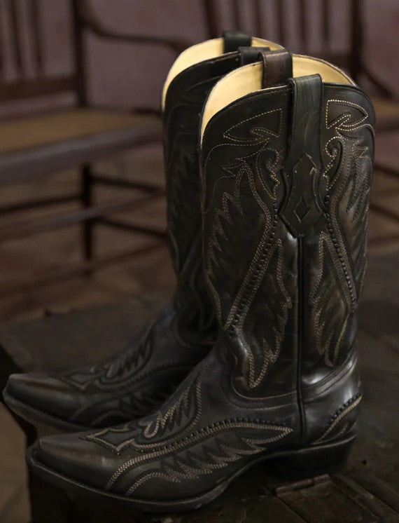 Corral C4149 Mens Woven Detail & Inlay with Black/Blue Embroidery Snip Toe Cowboy Boots