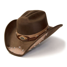 Load image into Gallery viewer, Western Express  CL-99 Brown Suede Finish Western Hat with Tooled Hat Band &amp; Leather Sides
