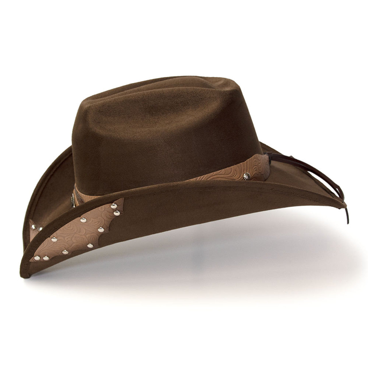 Western Express CL-99 Brown Suede Finish Western Hat with Tooled Hat Band & Leather Sides