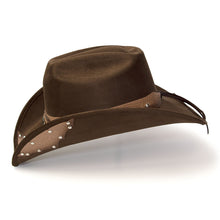Load image into Gallery viewer, Western Express  CL-99 Brown Suede Finish Western Hat with Tooled Hat Band &amp; Leather Sides
