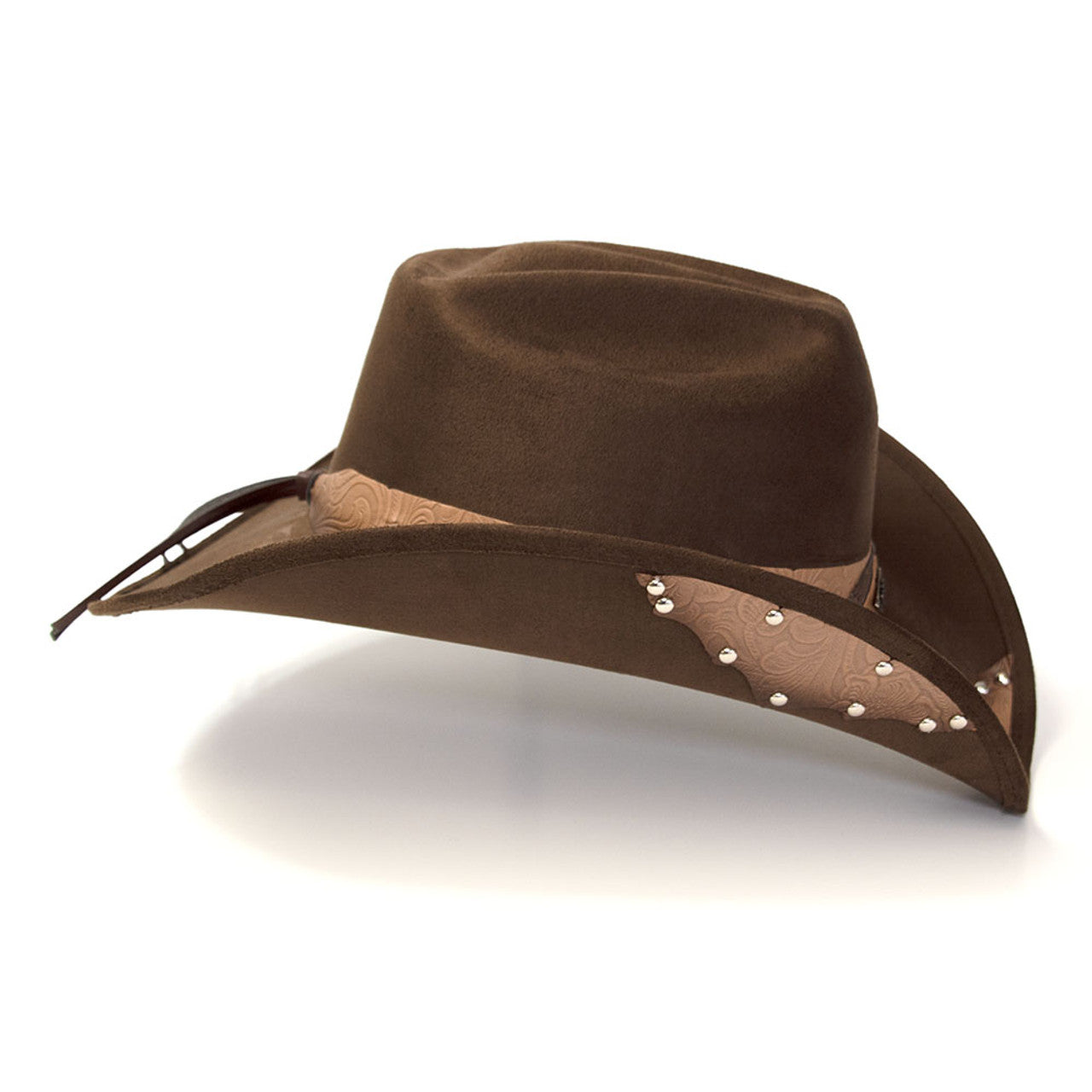 Western Express CL-99 Brown Suede Finish Western Hat with Tooled Hat Band & Leather Sides