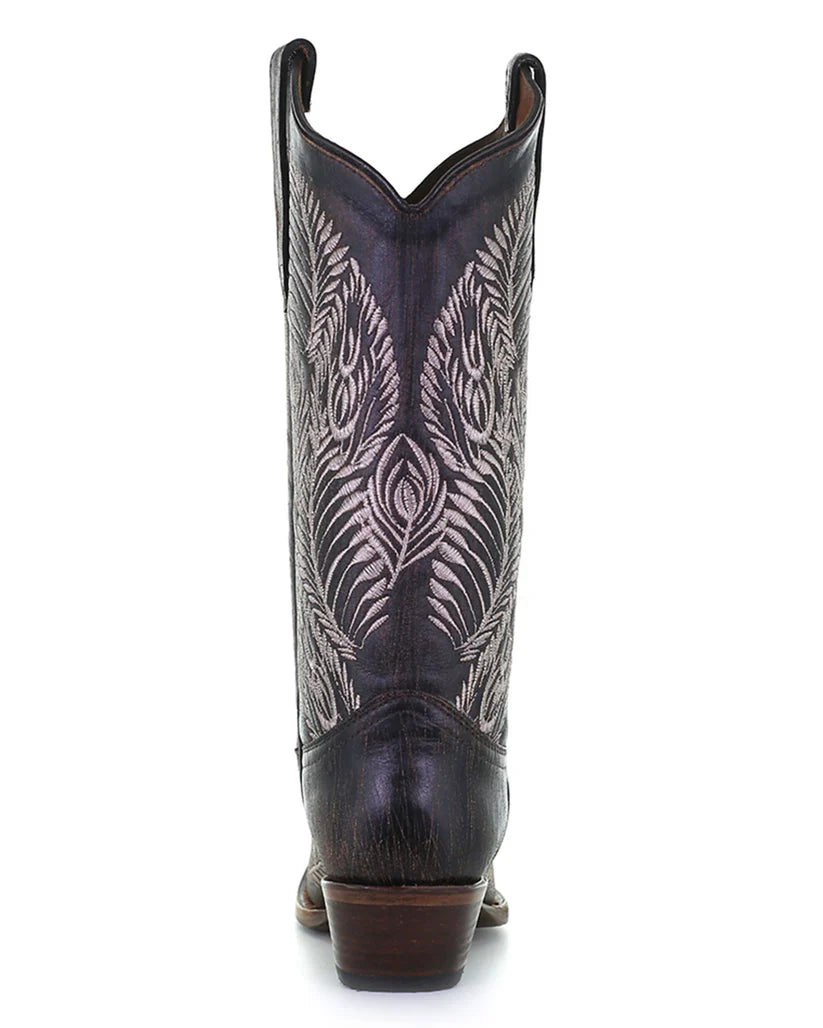 Circle G by Corral Ladies Western Boots in Dark Brown Feather Embroidery L5790