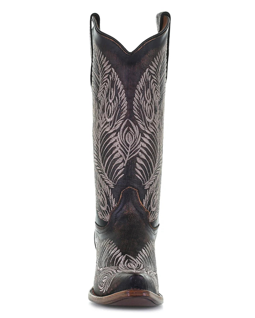 Circle G by Corral Ladies Western Boots in Dark Brown Feather Embroidery L5790