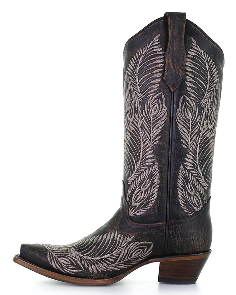 Circle G by Corral Ladies Western Boots in Dark Brown Feather Embroidery L5790