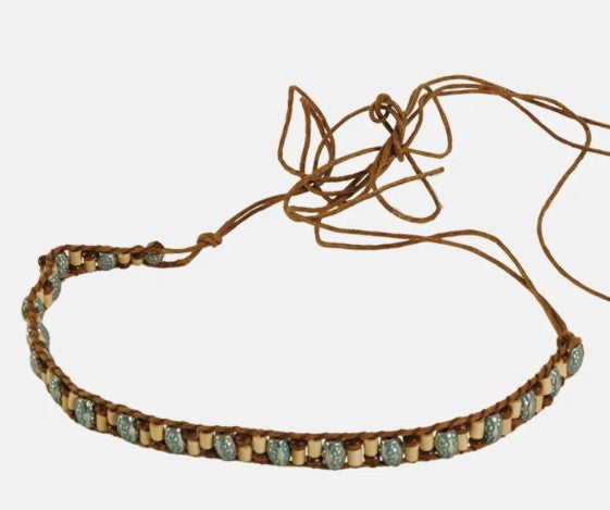 American Hat Makers Cyan | Twine Hat Band with Mini Beads and Trinkets