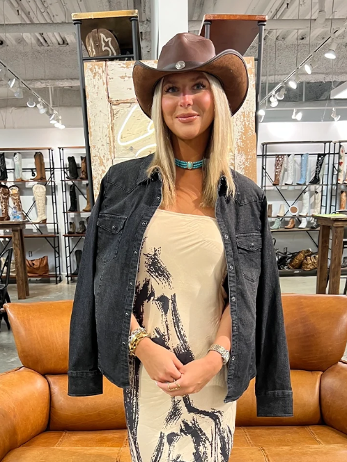 American Hat Makers Cyclone Chestnut Pinch Front Leather Cowboy Hat