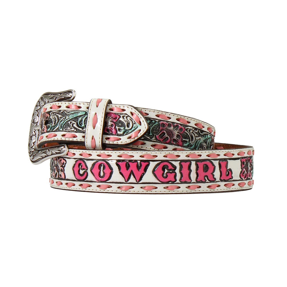 Angel Ranch Belt 1 1/2" Cowgirl Floral Embossed Pink D140008730