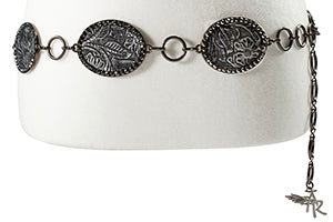 M&F Angel Ranch Belt 2 1/4" Floral Conchos Chain Black D140009501