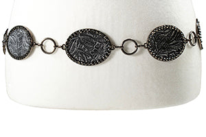 M&F Angel Ranch Belt 2 1/4" Floral Conchos Chain Black D140009501