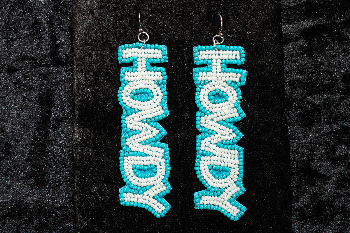 M&F D460019582 Silver Strike Earrings Beaded Howdy Blue White