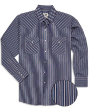 Load image into Gallery viewer, Men&#39;s Ely Cattleman Long Sleeve Textured Stripe Western Snap Shirt- Navy E3F2029227-NV-M
