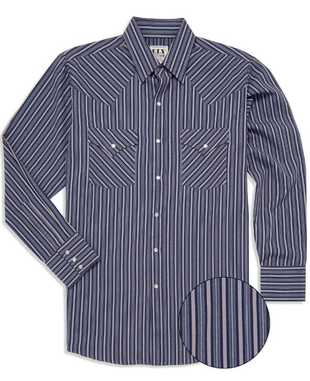 Men's Ely Cattleman Long Sleeve Textured Stripe Western Snap Shirt- Navy E3F2029227-NV-M