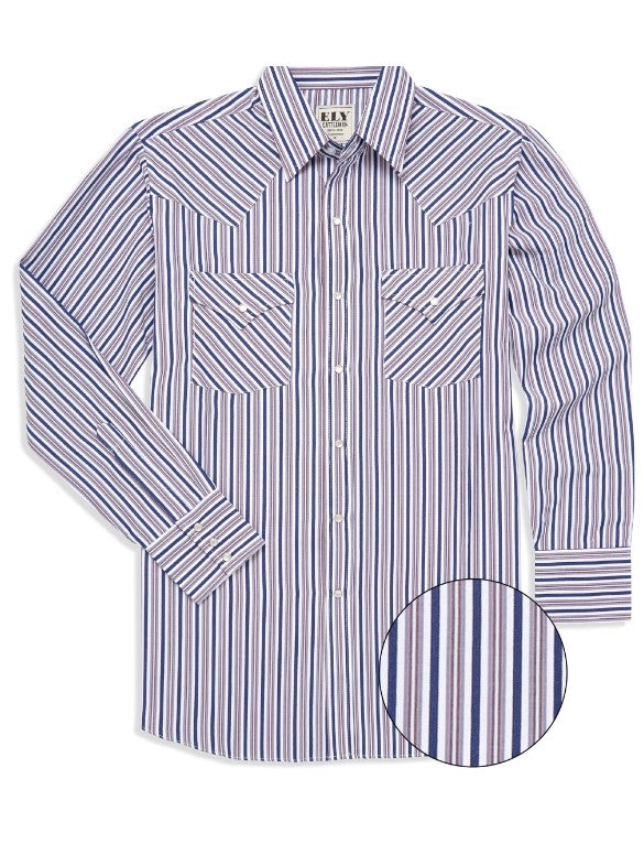 Men's Ely Cattleman Long Sleeve Textured Stripe Western Snap Shirt- White E3F2029227-WH