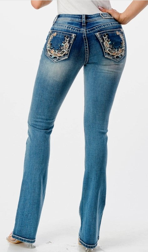 Grace Jeans Floral Embellished Easy Boot Cut Jeans EB-51758