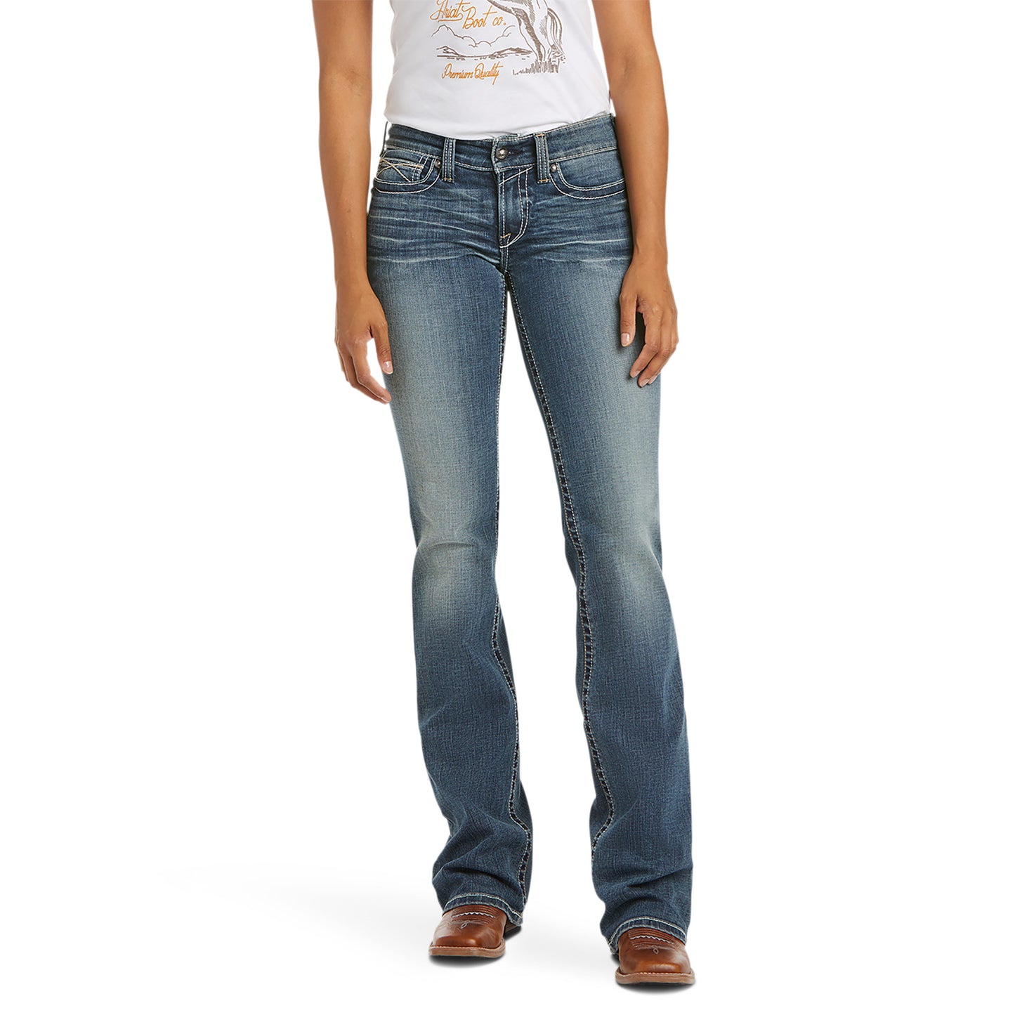 Ariat Ladies 10016202 R.E.A.L. Mid Rise Stretch Whipstitch Boot Cut Jeans