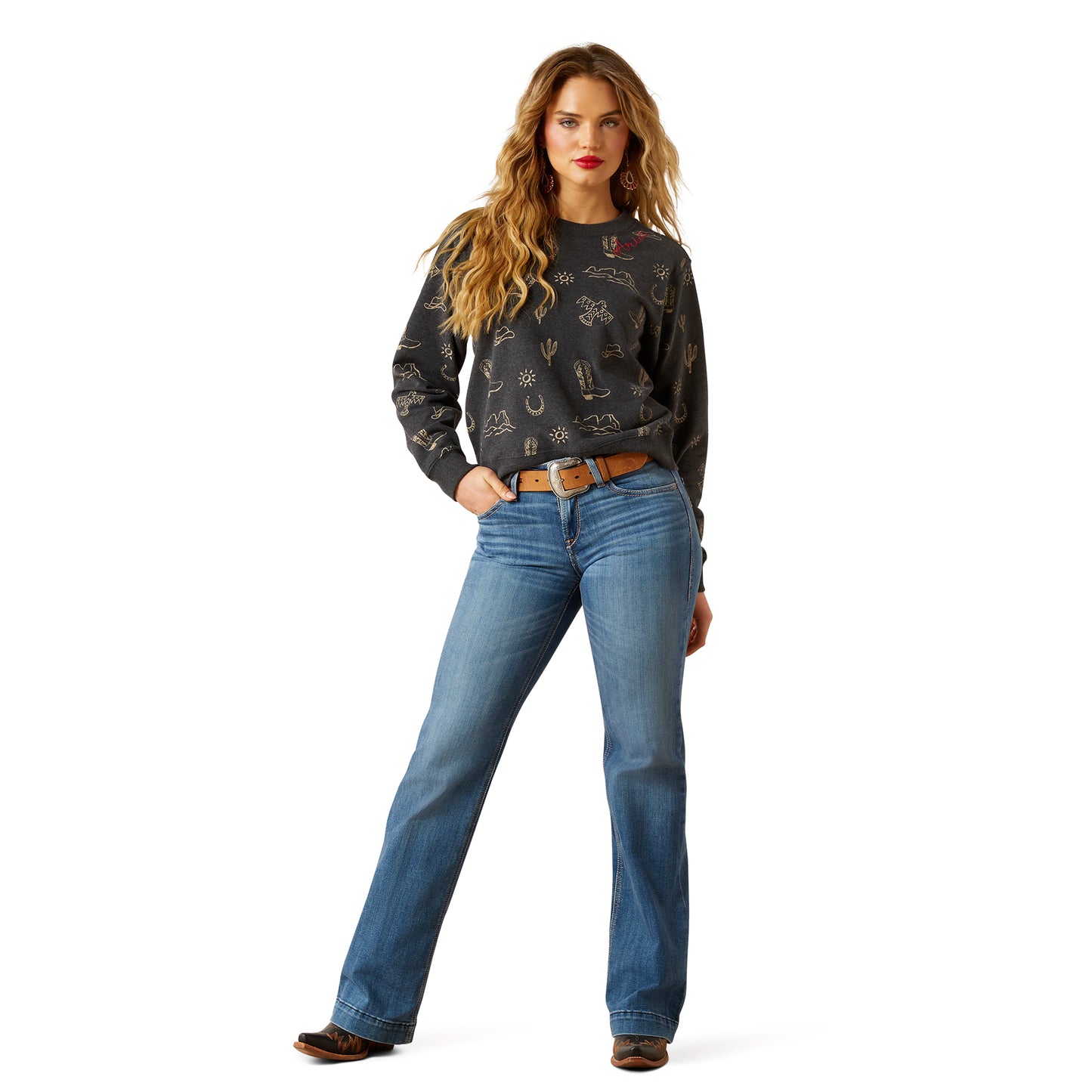 Ariat Ladies 10062737 Essential Crew Sweatshirt in Heather Black