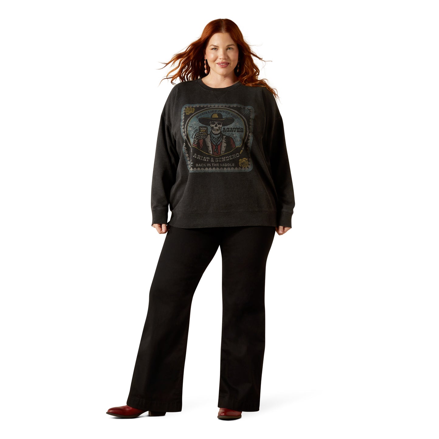 Ariat Unisex 10062829 Oversize Sendero When Life Gives You Agaves Sweatshirt in Black Mineral Wash
