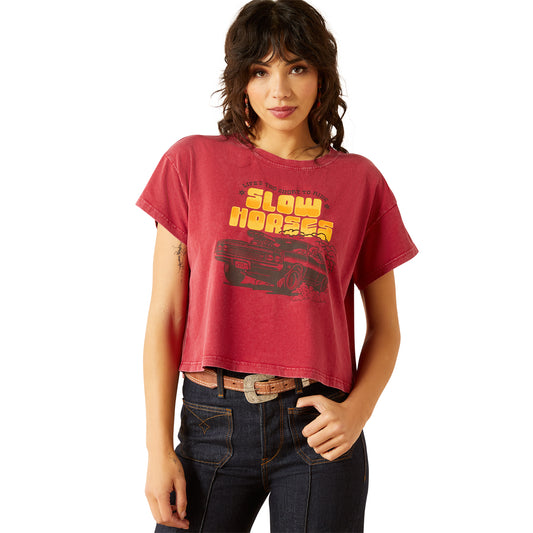 Ariat Ladies 10062911 Sendero Slow Horses T-Shirt in Biking Red Mineral Wash