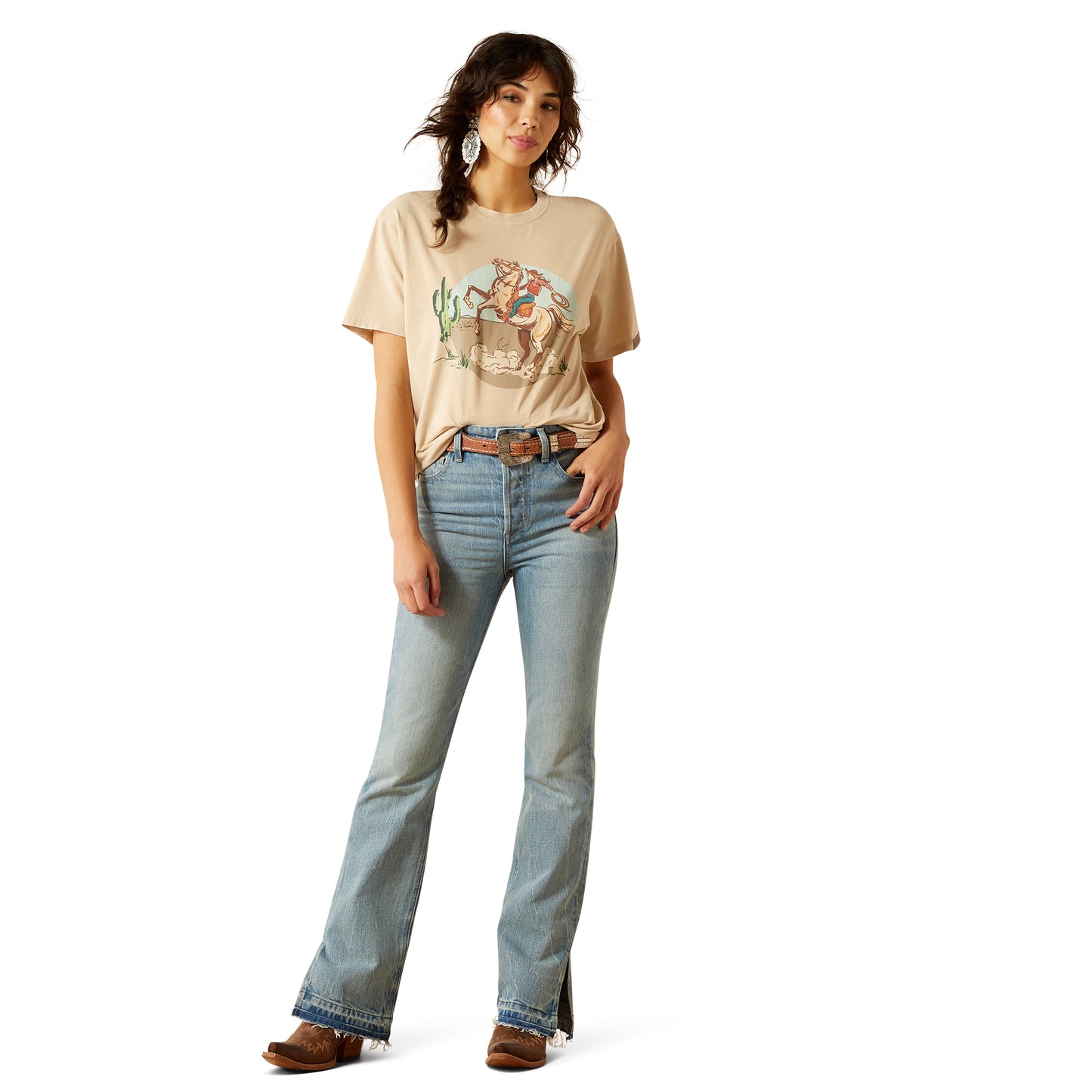 Ariat Ladies 10062916 Ride On T-Shirt in Oyster Grey Mineral Wash