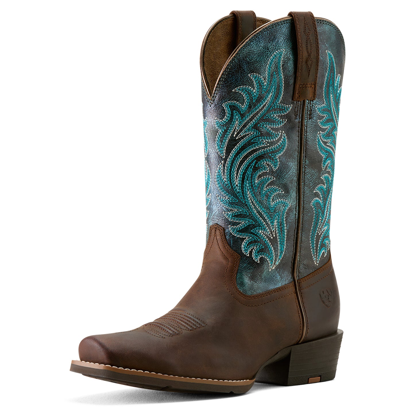 Ariat Ladies 10064077 Round Up Narrow Cutter Toe Western Boots in Sassy Brown and Ocean