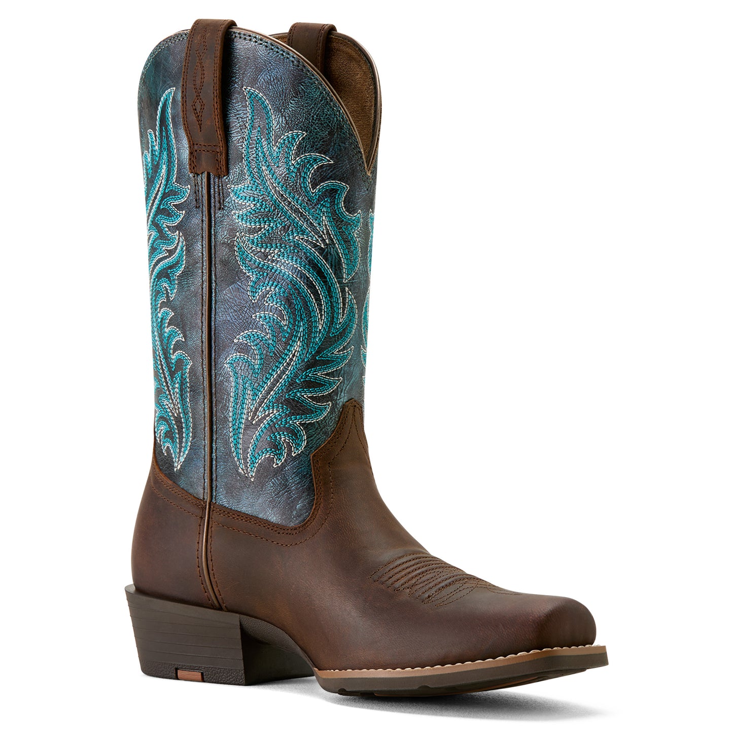 Ariat Ladies 10064077 Round Up Narrow Cutter Toe Western Boots in Sassy Brown and Ocean