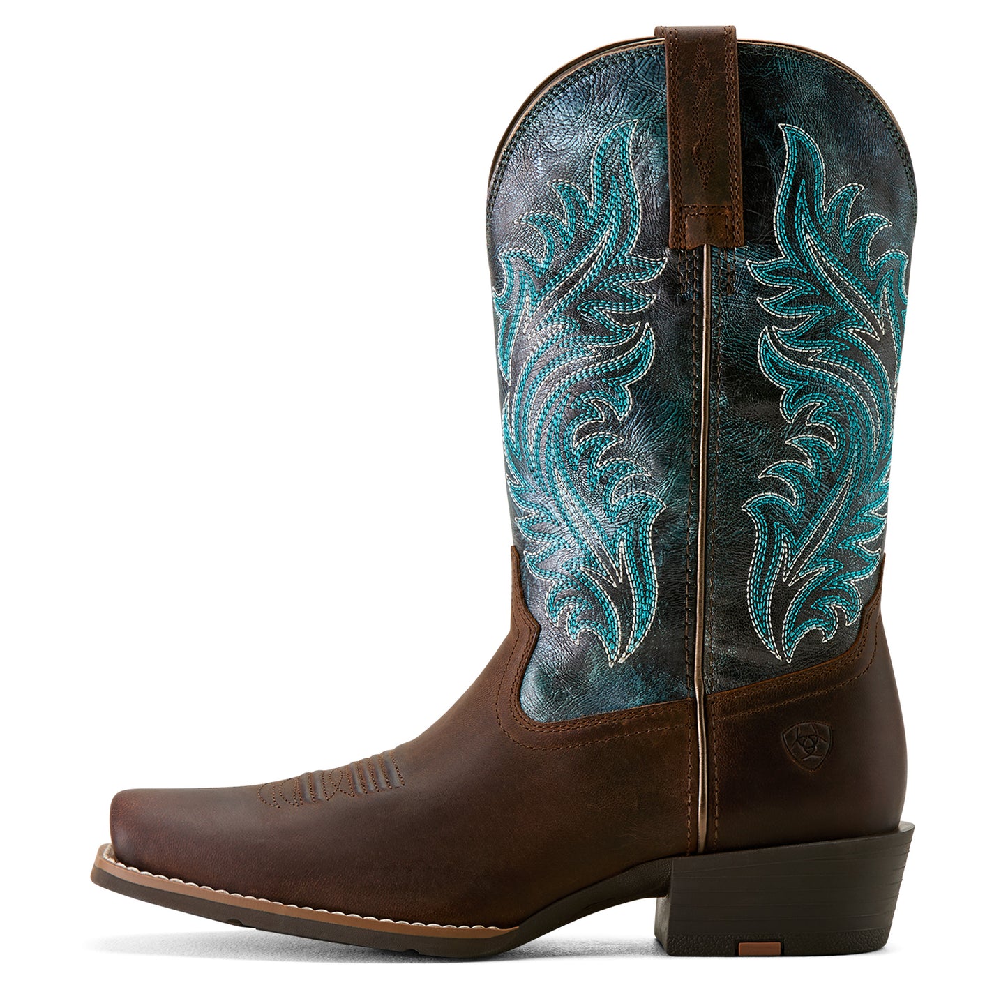 Ariat Ladies 10064077 Round Up Narrow Cutter Toe Western Boots in Sassy Brown and Ocean