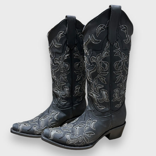 Circle G by Corral Ladies Western Inlay Snip Toe Boots in Black/Grey L6033