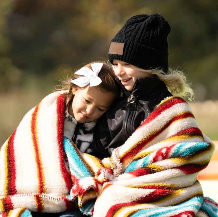 "Hooey Fleece Blanket" Red/White/Turquoise Serape FB013