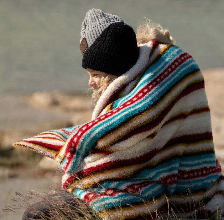 "Hooey Fleece Blanket" Red/White/Turquoise Serape FB013